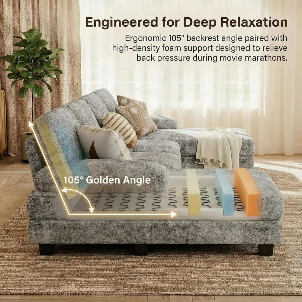 L Shaped Sectional Sofa Chenille Set for Living Room