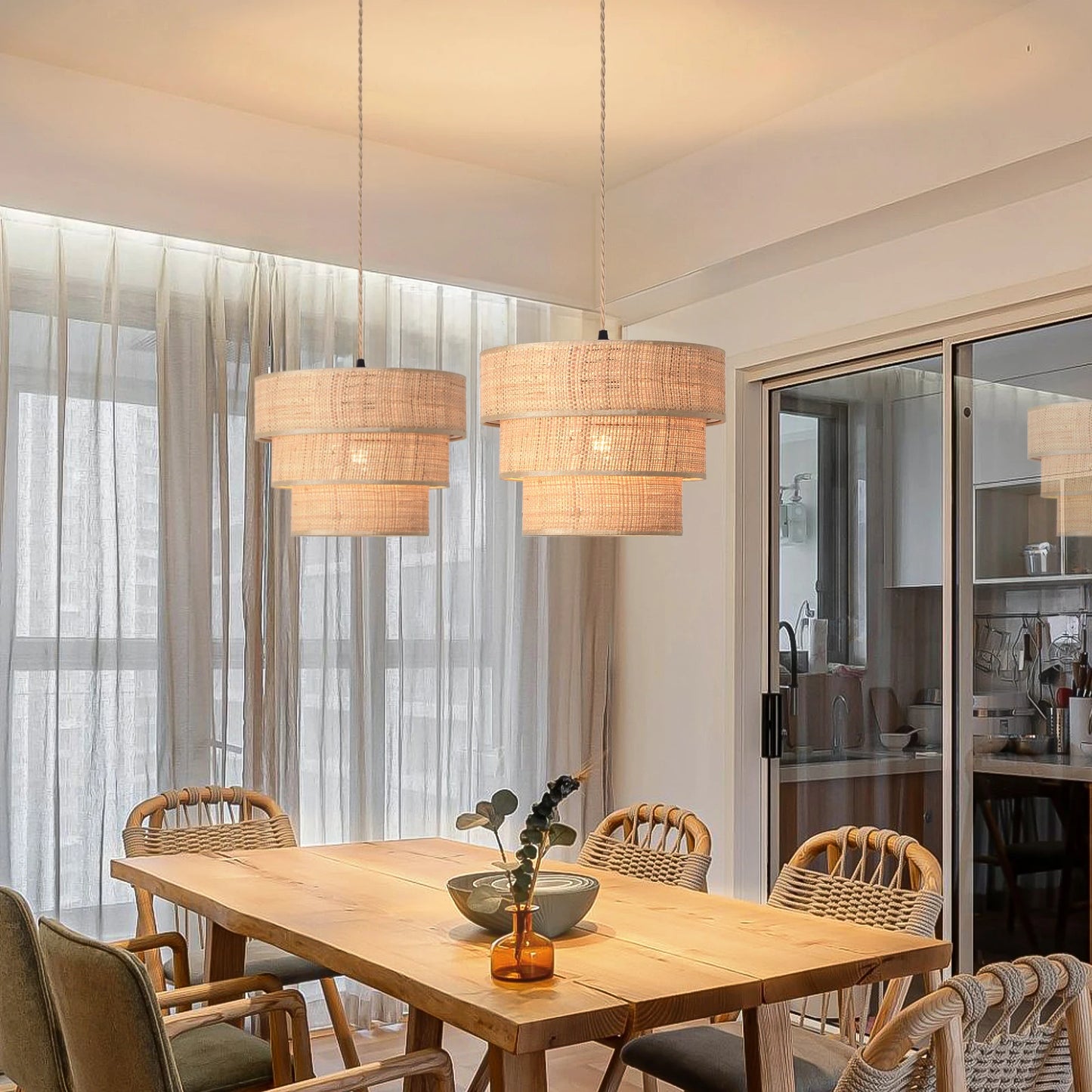 Rattan Plug In Pendant Light Three Tier Boho Chandelier