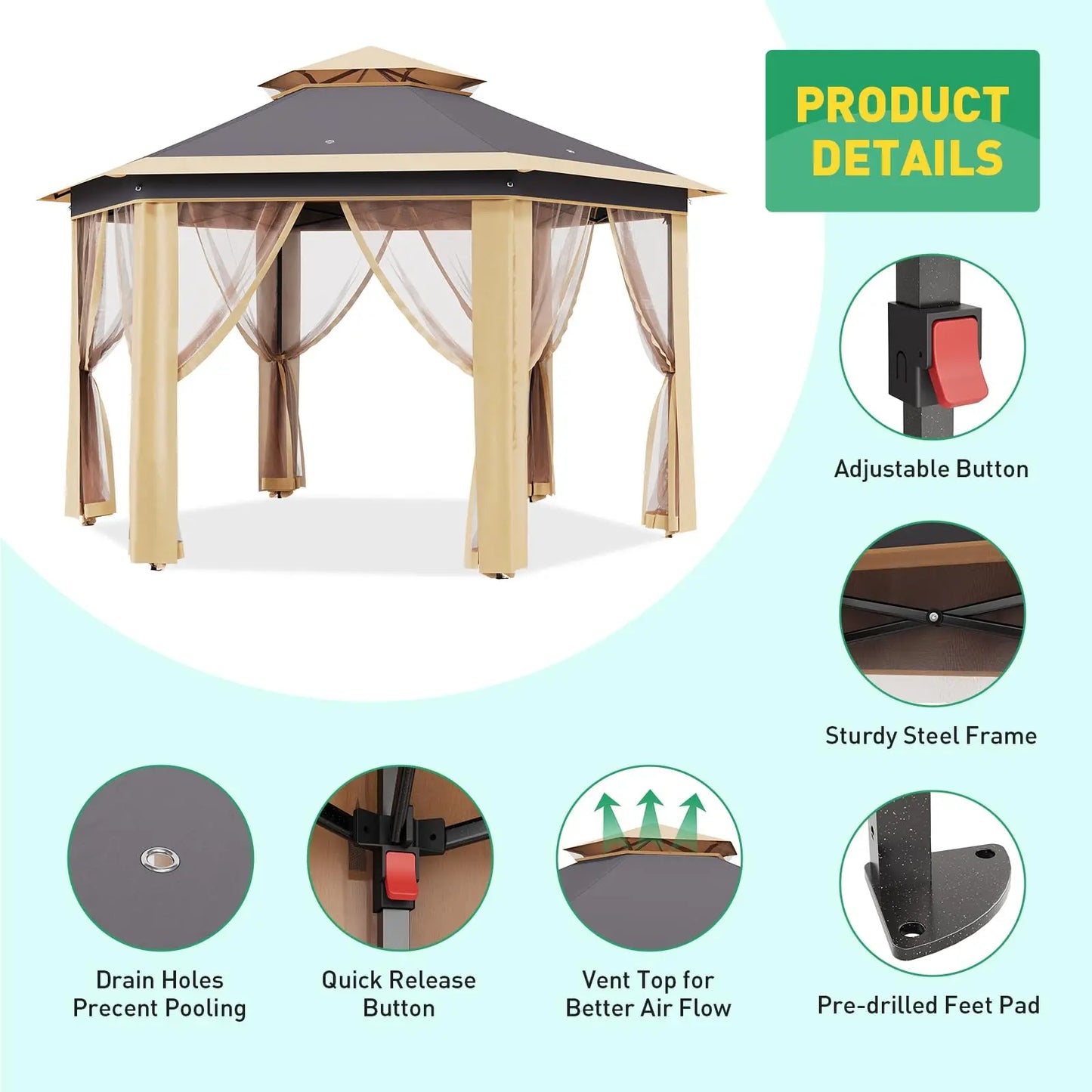 HiMISS Pop Up Gazebo With Mosquito Netting And Double Roof