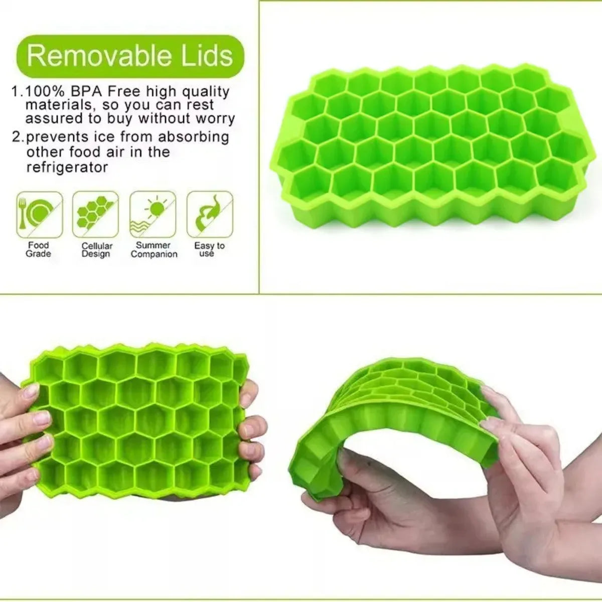 AHTOSKA Honeycomb 37-Grid Silicone Ice Cube Tray Kitchen Use