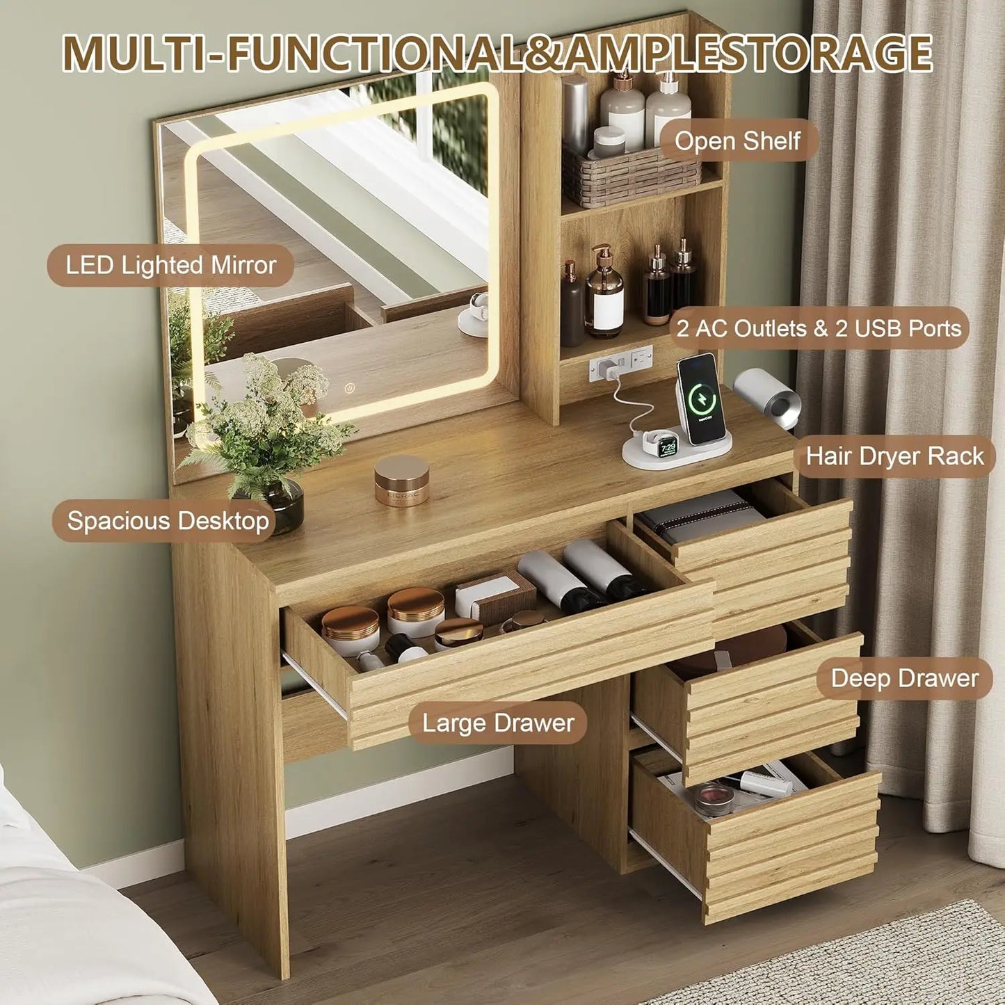 XMSJ Makeup Vanity Desk With Lights And Adjustable Mirror
