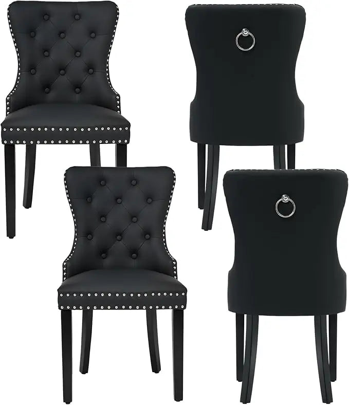 Velvet Tufted Dining Chairs With Pull Ring And Steel Legs