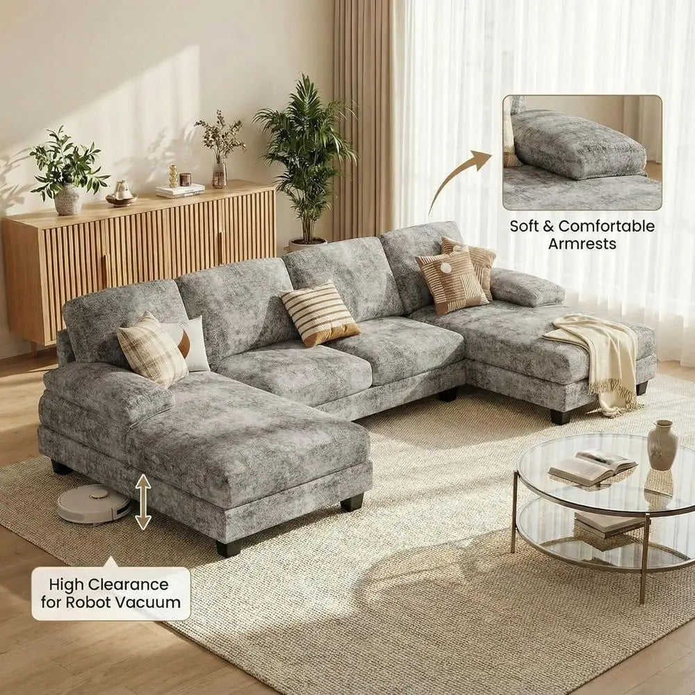 L Shaped Sectional Sofa Chenille Set for Living Room