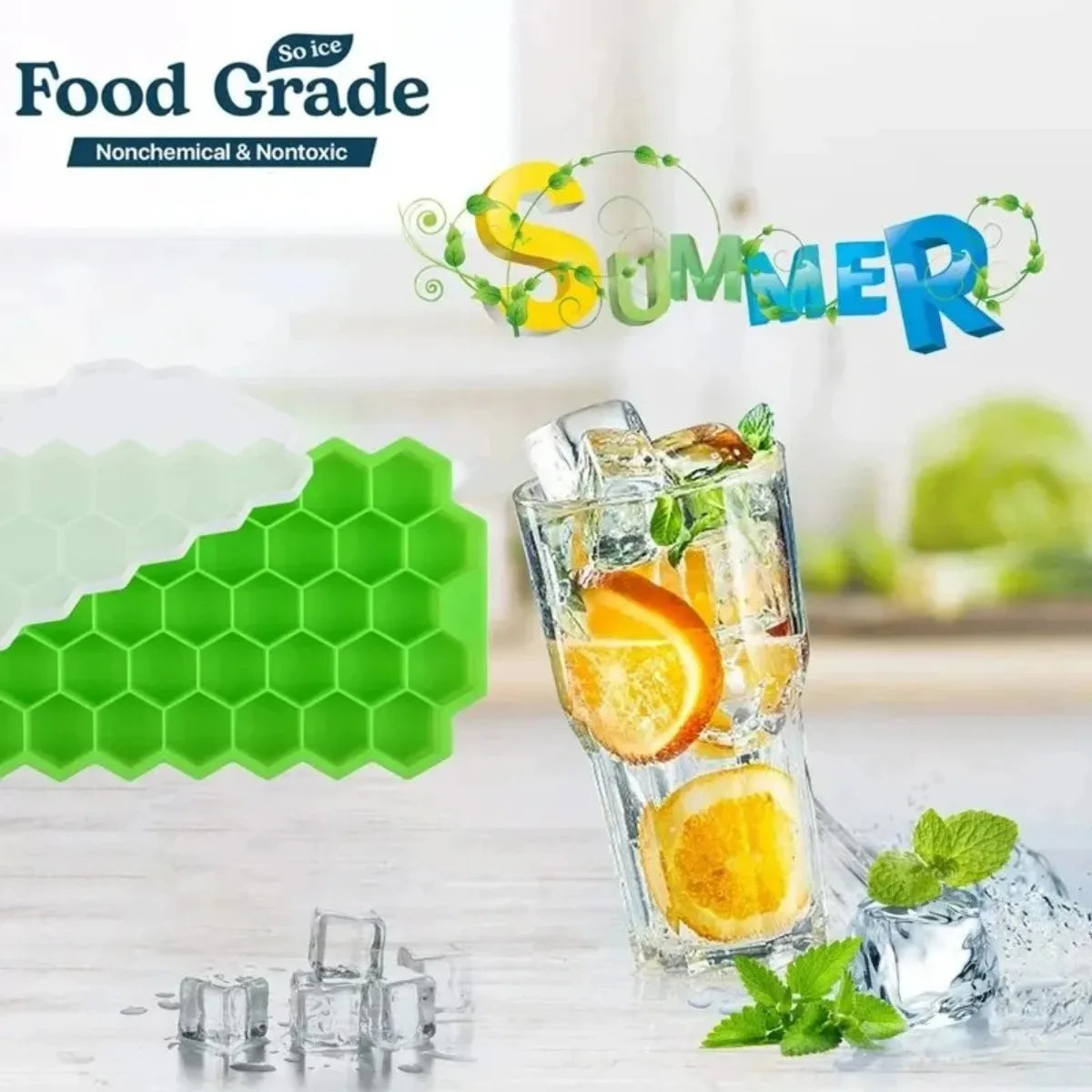 AHTOSKA Honeycomb 37-Grid Silicone Ice Cube Tray Kitchen Use