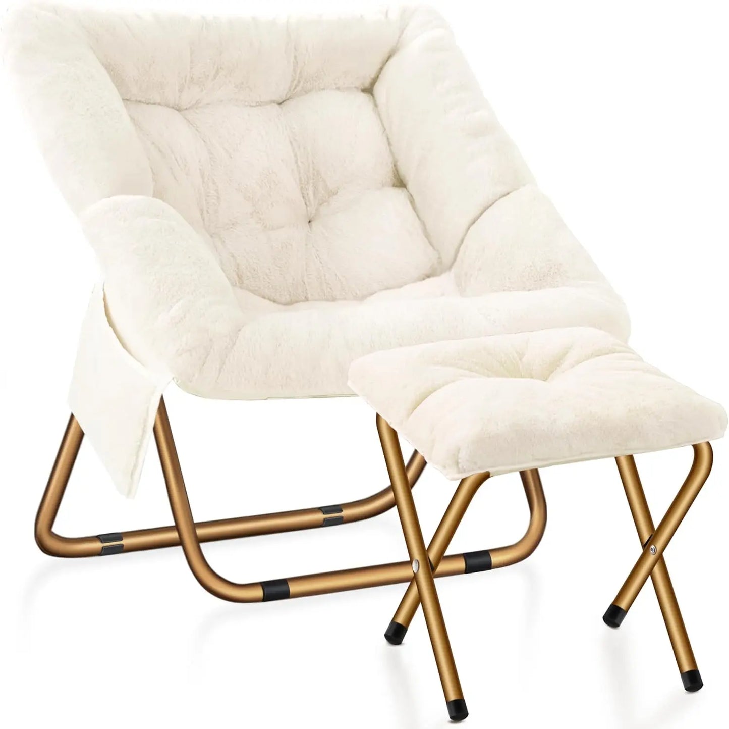 XIUWO Comfy Saucer Chair Foldable Faux Fur Lounge Chair