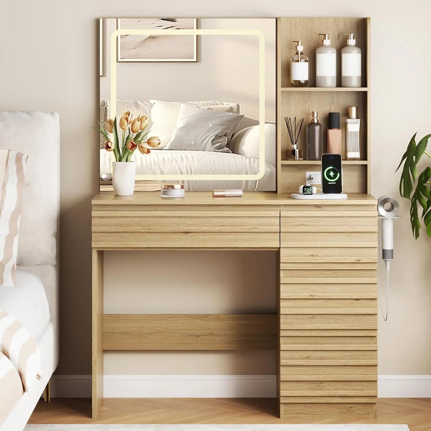 XMSJ Makeup Vanity Desk With Lights And Adjustable Mirror