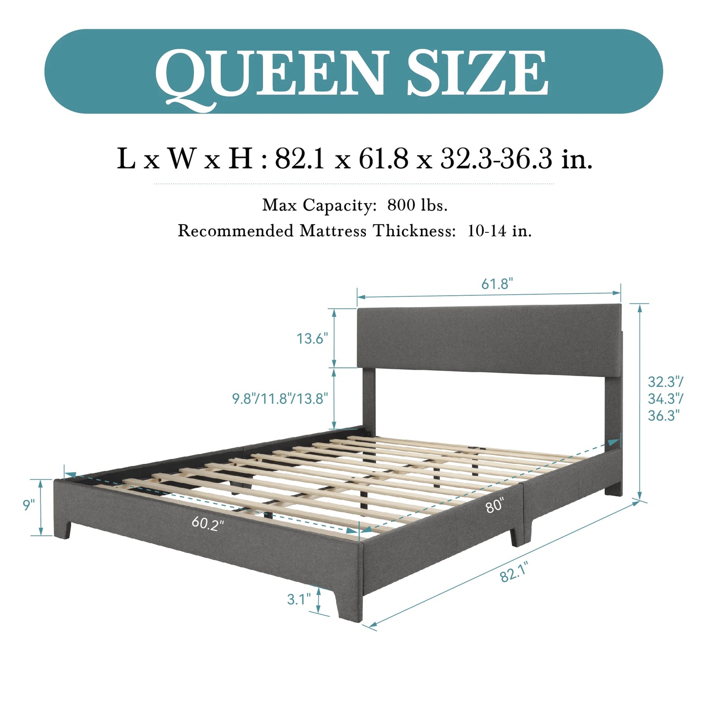 HOOMICH Upholstered Bed Frame With Adjustable Headboard Soft Linen Fabric