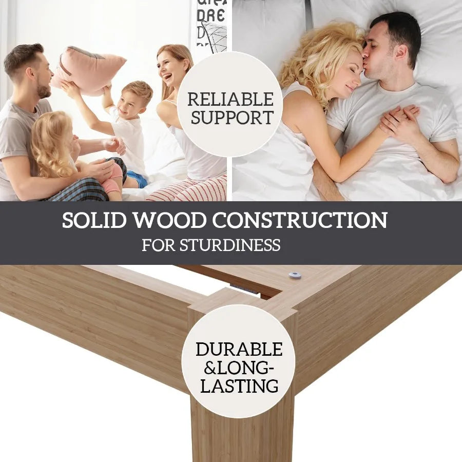 XIUWO Bamboo Bed Frame Platform Bed With Non Slip Slats