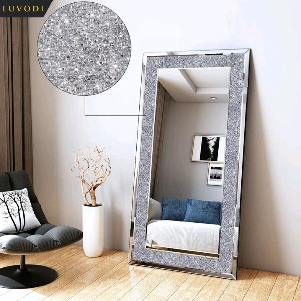 LUVODI Frameless Crystal Rhinestone Diamond Vanity Mirror Wall Mounted