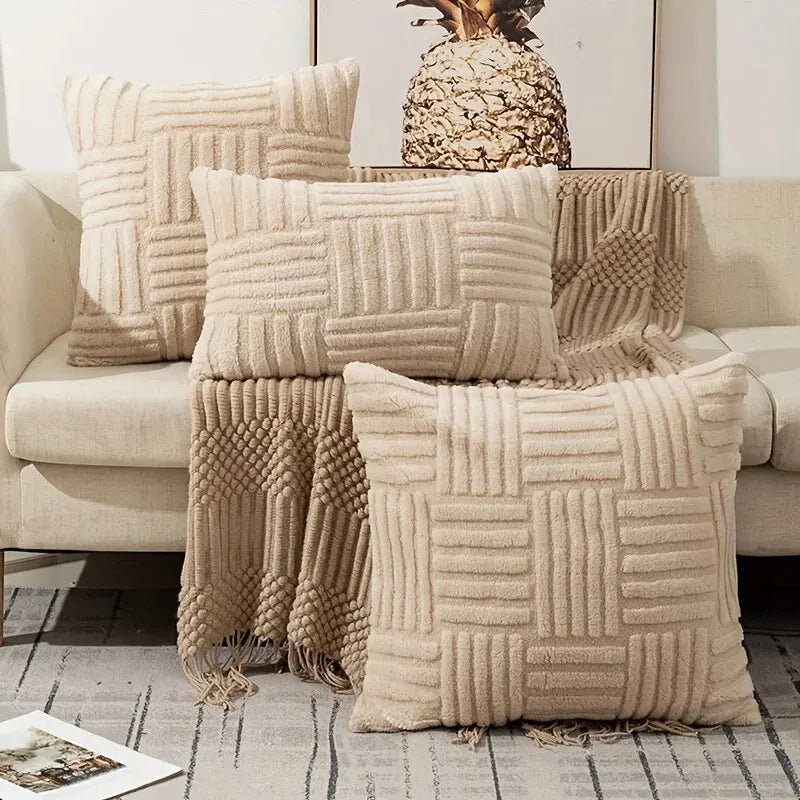NONECN Boho Faux Fur Plush Throw Pillow Cover Sofa
