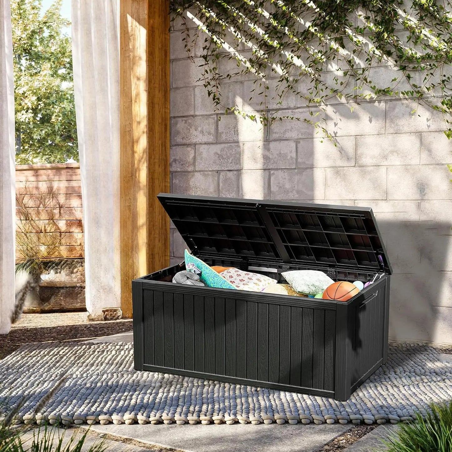Lockable Resin Deck Box For Outdoor Waterproof UV Resistant Storage