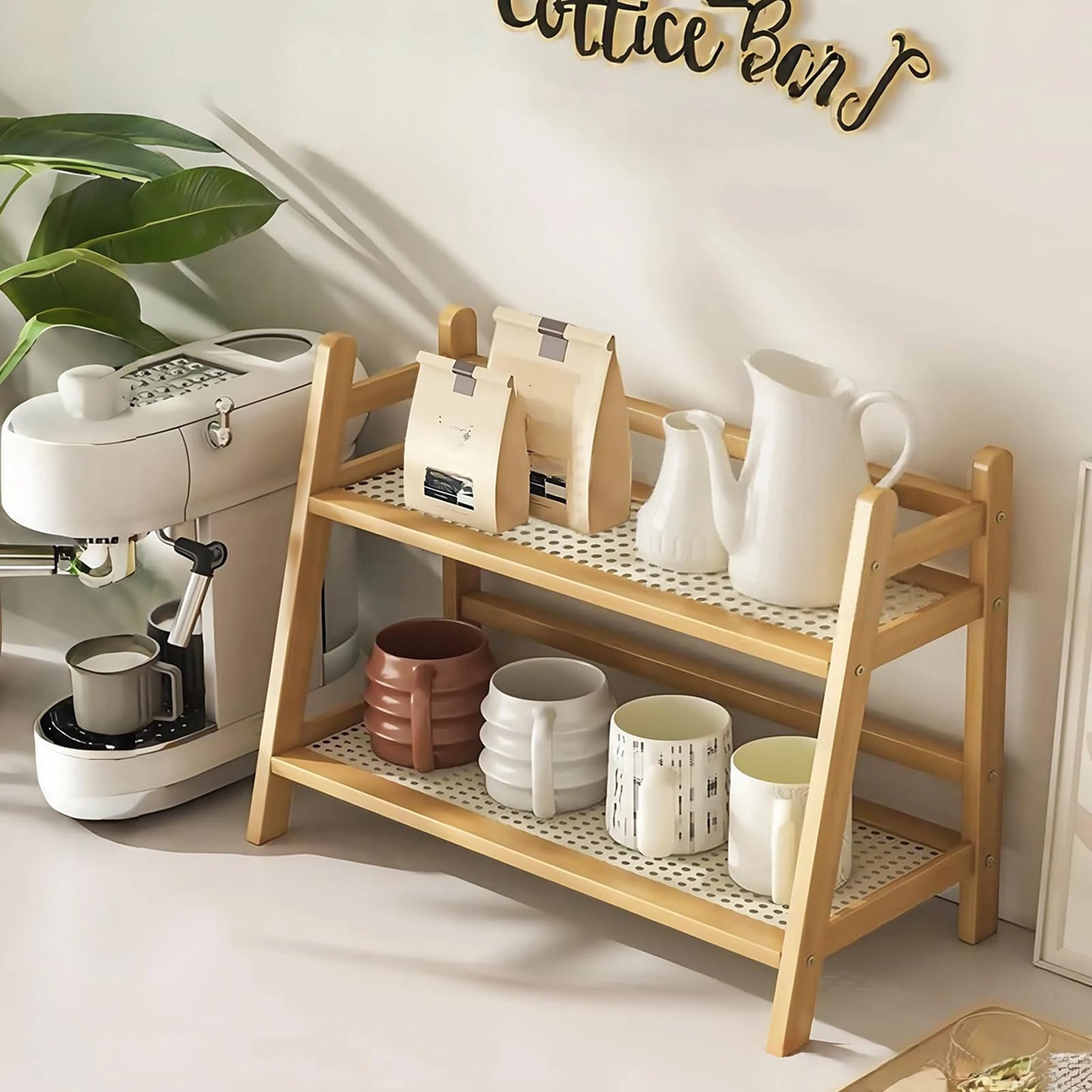 Double Layer Desktop Organizer Shelf Wooden Storage Rack 2 Tiers