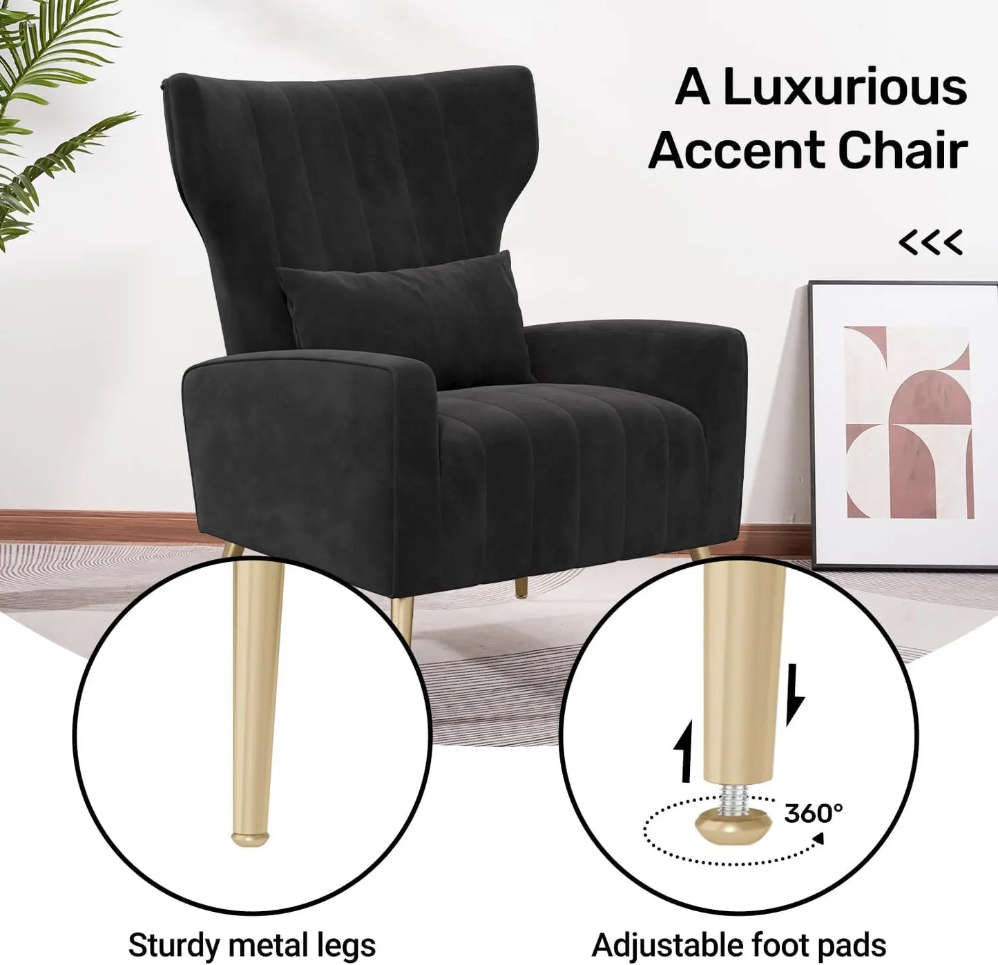 Velvet Wingback Accent Chair Set for Living Room Upholstered