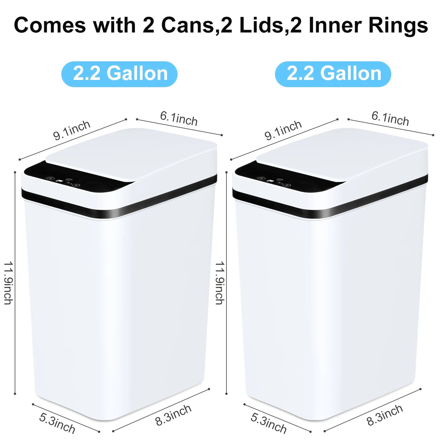 NONECN 2 Pack Bathroom Touchless Sensor Trash Cans With Lid