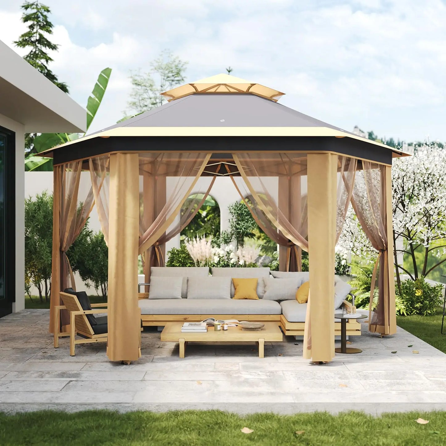 HiMISS Pop Up Gazebo With Mosquito Netting And Double Roof