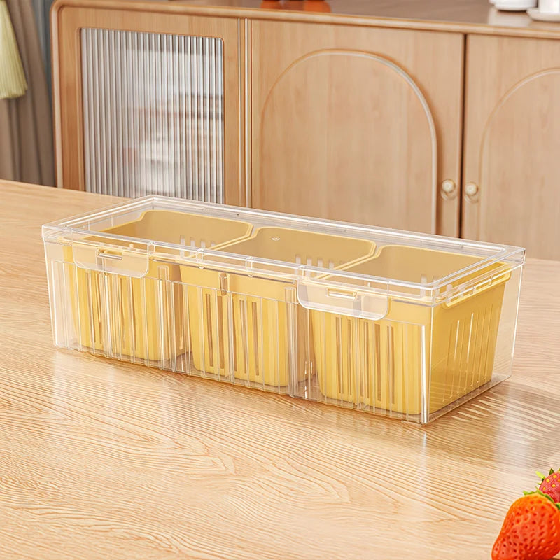 Kitchen Refrigerator Storage Set With Lid And Detachable Compartments
