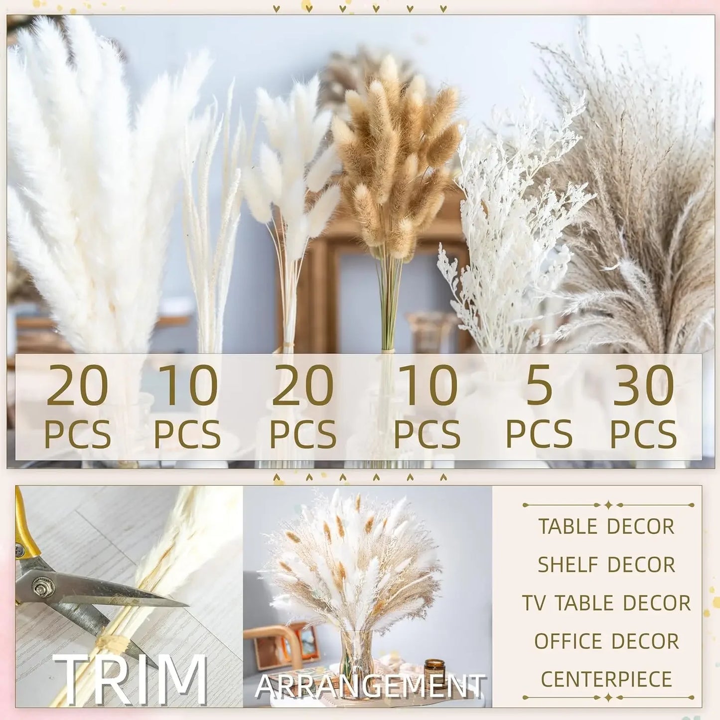Boho Dried Pampas Grass Bouquet for Weddings and Decor