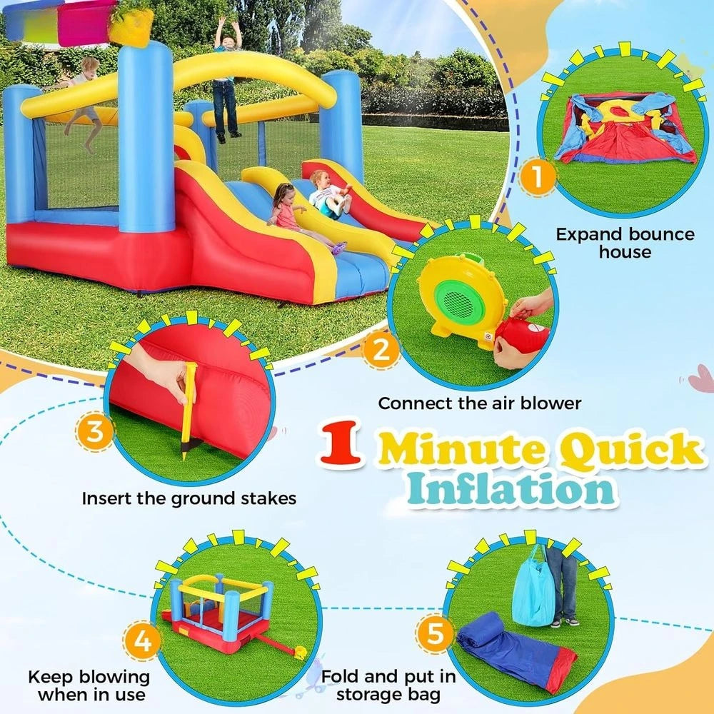 Indoor Outdoor Inflatable Bouncy House With Double Slide Obstacle