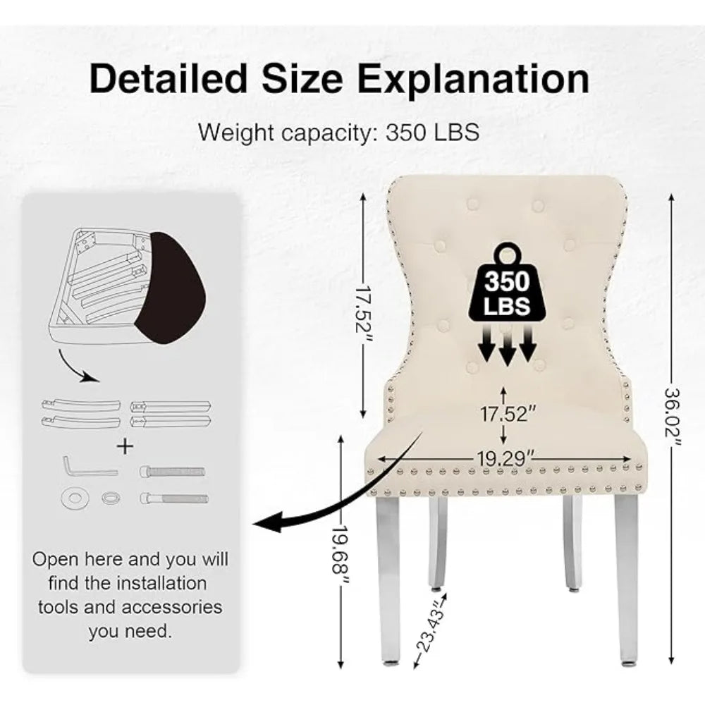 Velvet Tufted Dining Chairs With Pull Ring And Steel Legs