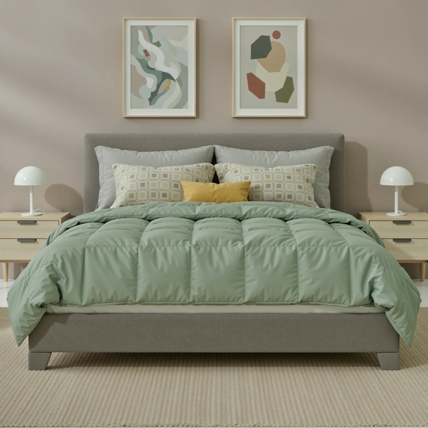 HOOMIC Upholstered Bed Frame With Linen Headboard And Wood Slats Quiet Support