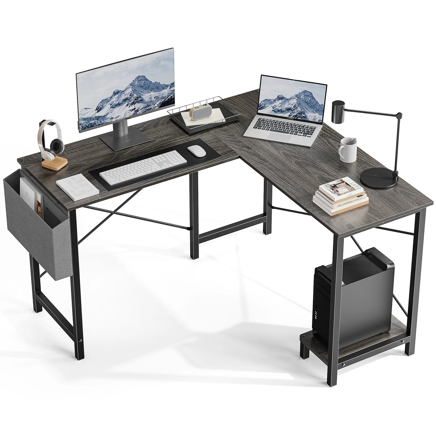 JHK Gaming Corner L Shaped Desk With CPU Storage Shelf