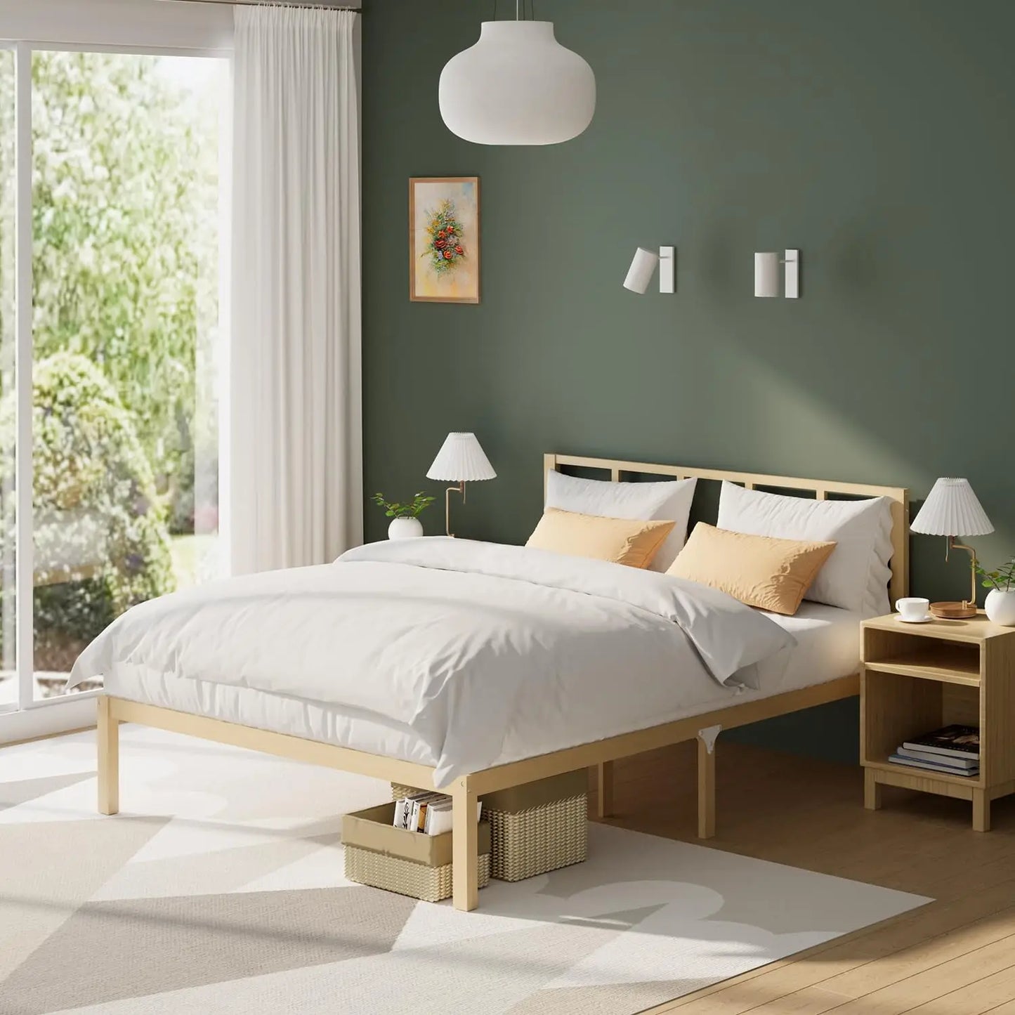 XIUWO Bamboo Bed Frame Platform Bed With Non Slip Slats