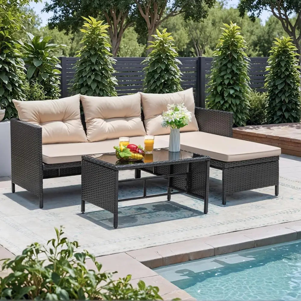 Outdoor Wicker Sectional Sofa Set With Cushions And Coffee Table For Patio