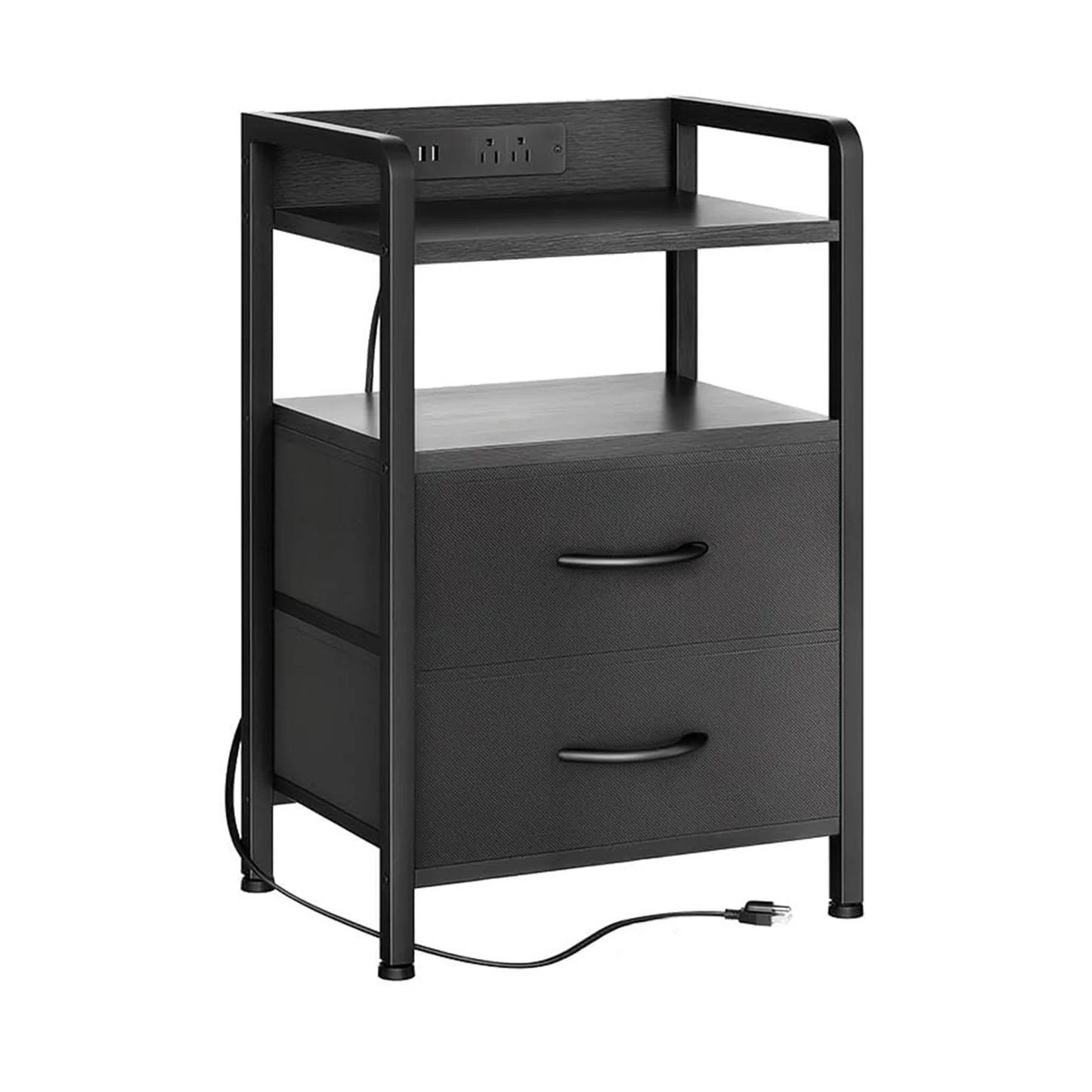 HiMISSD Industrial Patio Side Table With 2 Drawers And Charging