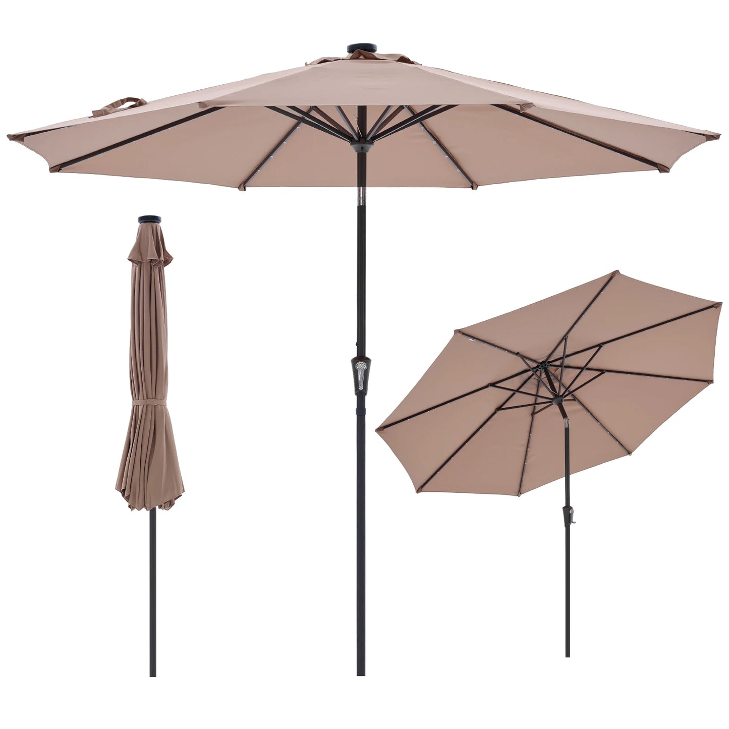 JHK Solar Powered Patio Umbrella With LED Lights Tilt