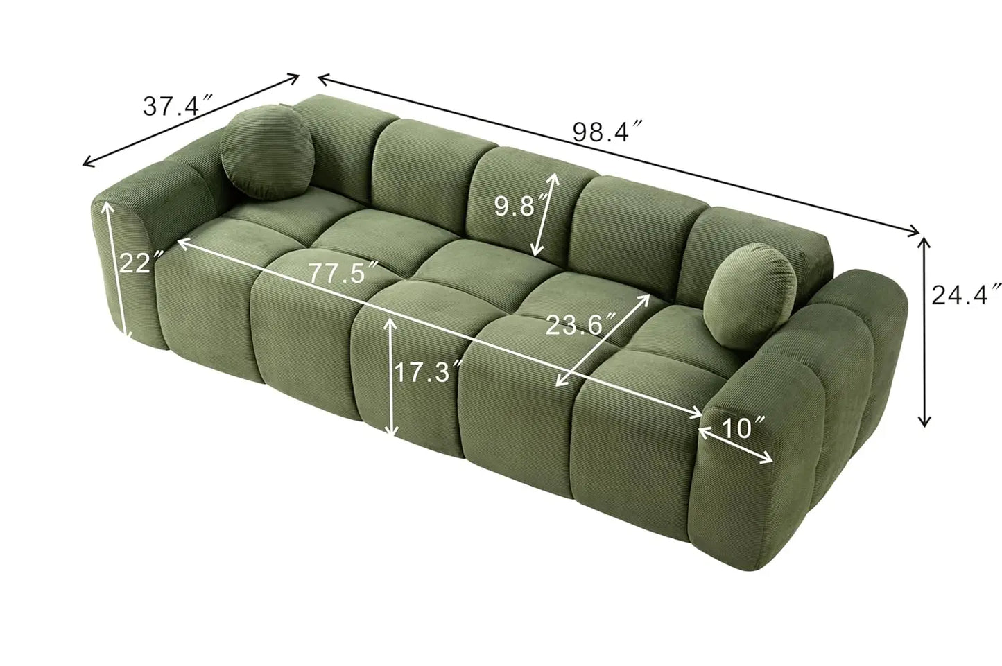 Cloud Corduroy 3 Seater Sofa Modern Oversized Loveseat