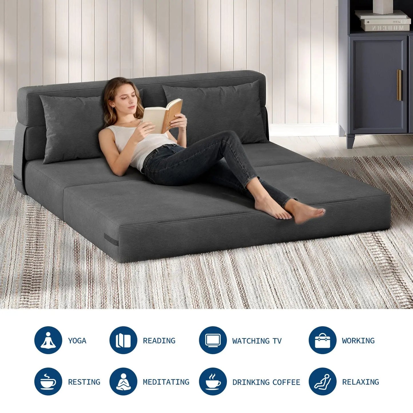 HobbyLane 4 In 1 Folding Sofa Bed Corduroy Sleeper Loveseat