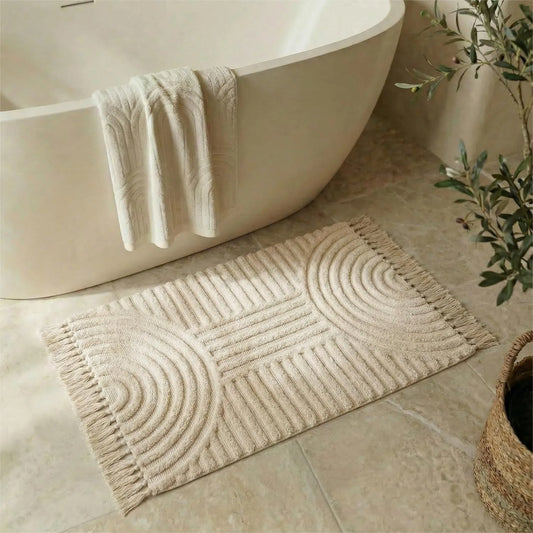 Boho Tassel Cotton Bath Rug Non Slip Mat For Bathroom