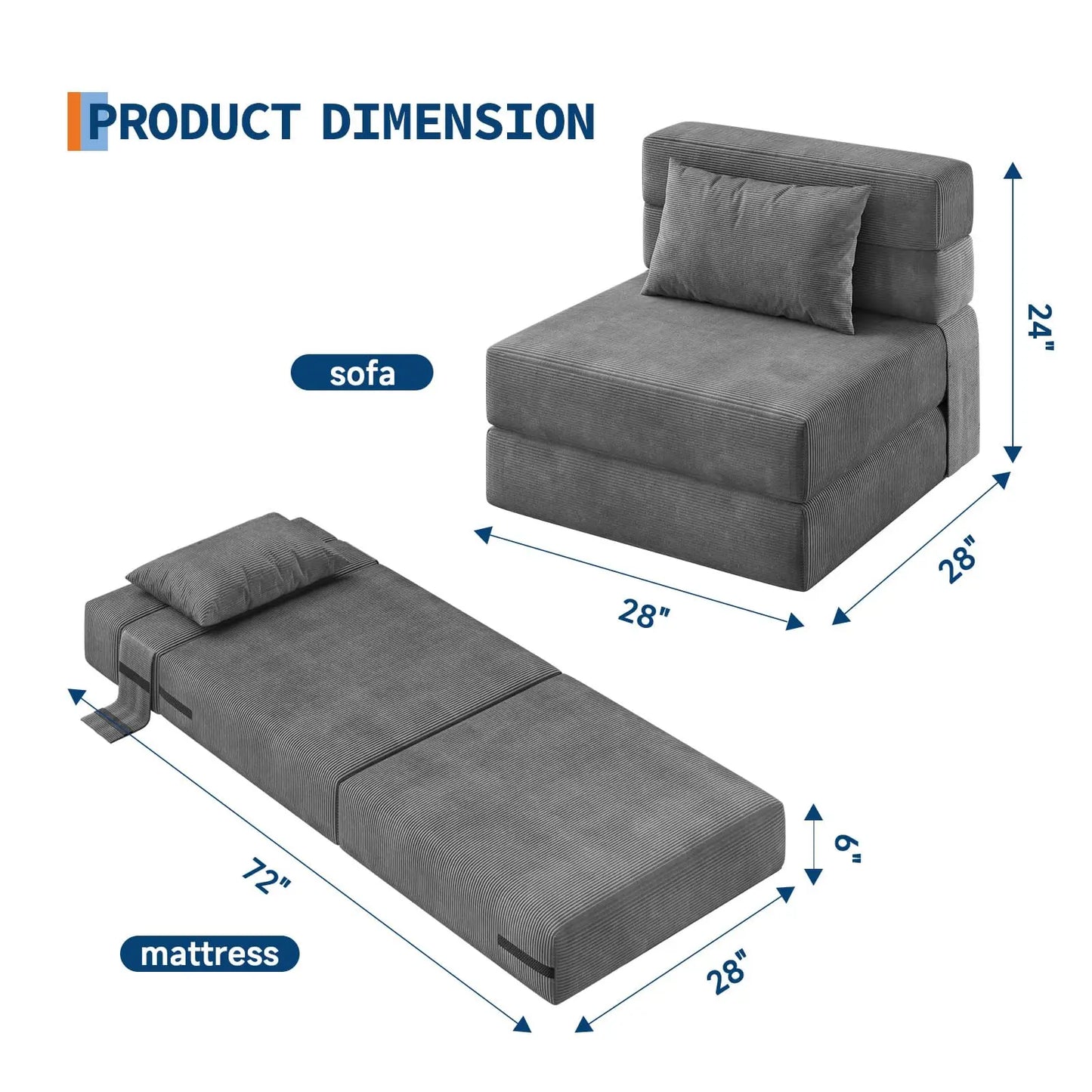 HobbyLane 4 In 1 Folding Sofa Bed Corduroy Sleeper Loveseat