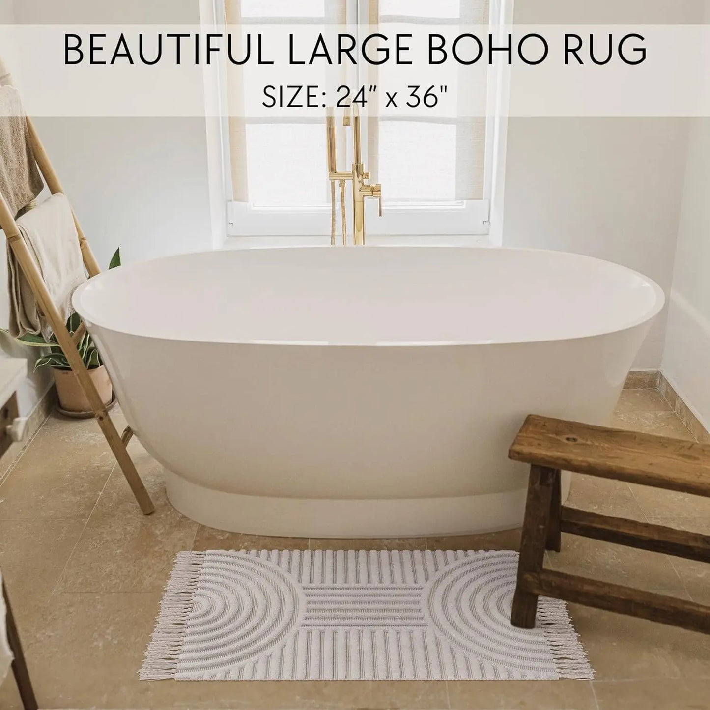 Boho Tassel Cotton Bath Rug Non Slip Mat For Bathroom