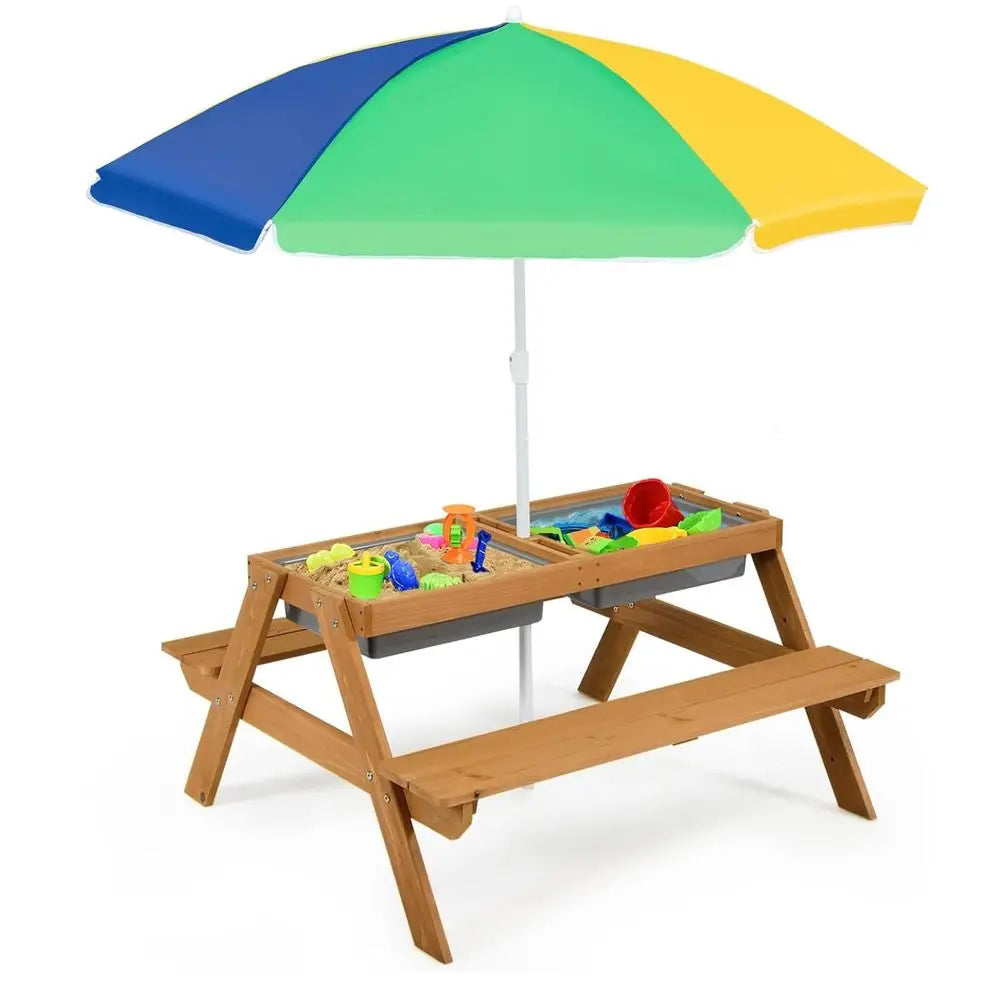 Cedar Kids Picnic Table With Sand And Water Umbrella