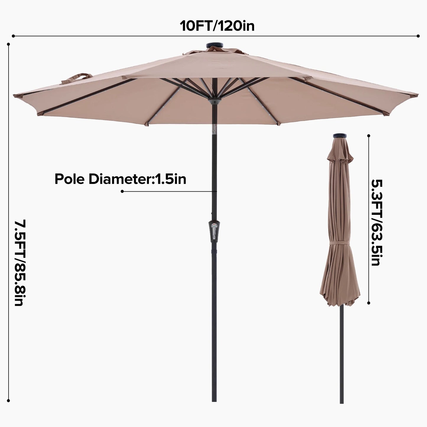 JHK Solar Powered Patio Umbrella With LED Lights Tilt