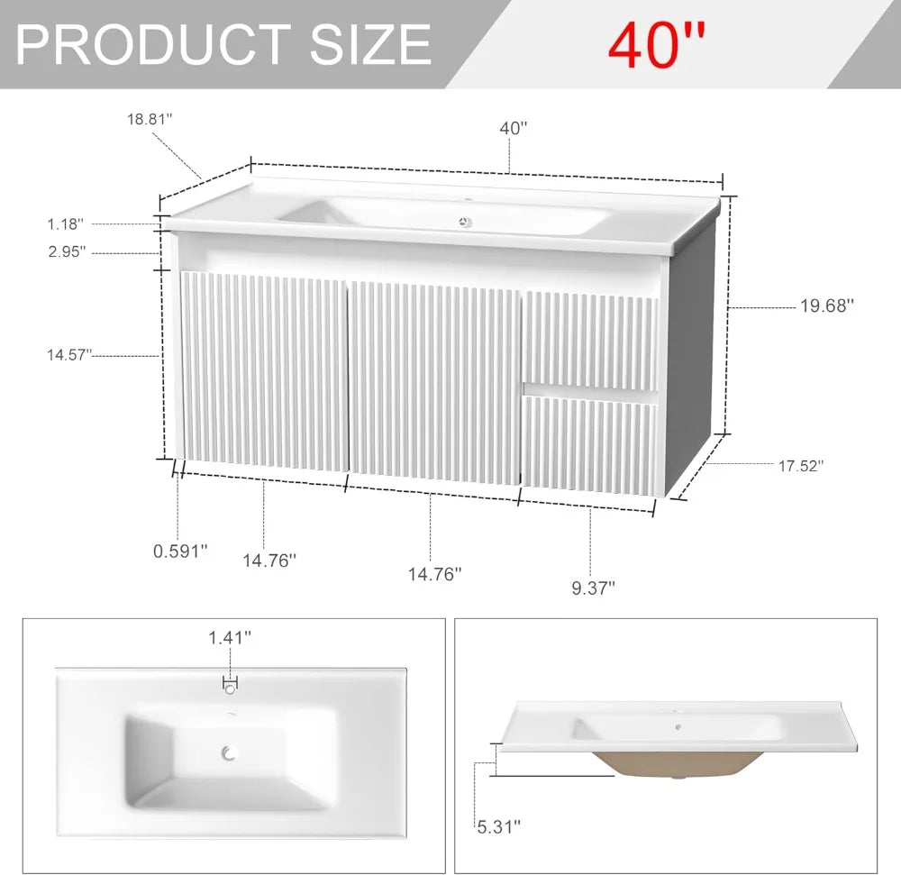 Floating Bathroom Vanity With Ceramic Sink Wall Mounted Storage