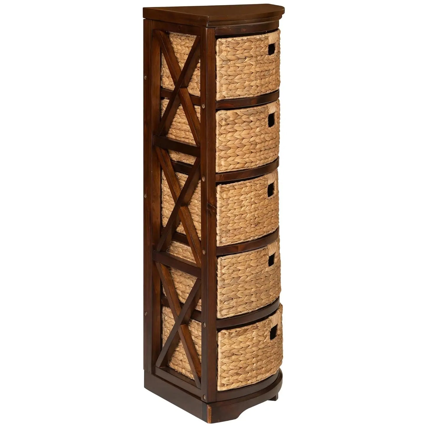 X Side 5 Tier Corner Storage Cabinet With Wicker Baskets