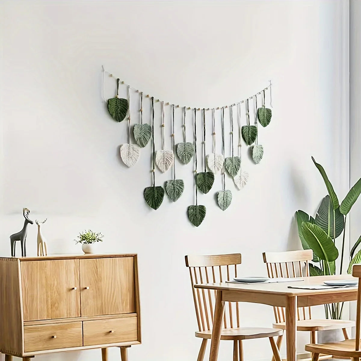 Modern Woven Wall Decor With Green Leaves Bohemian Style