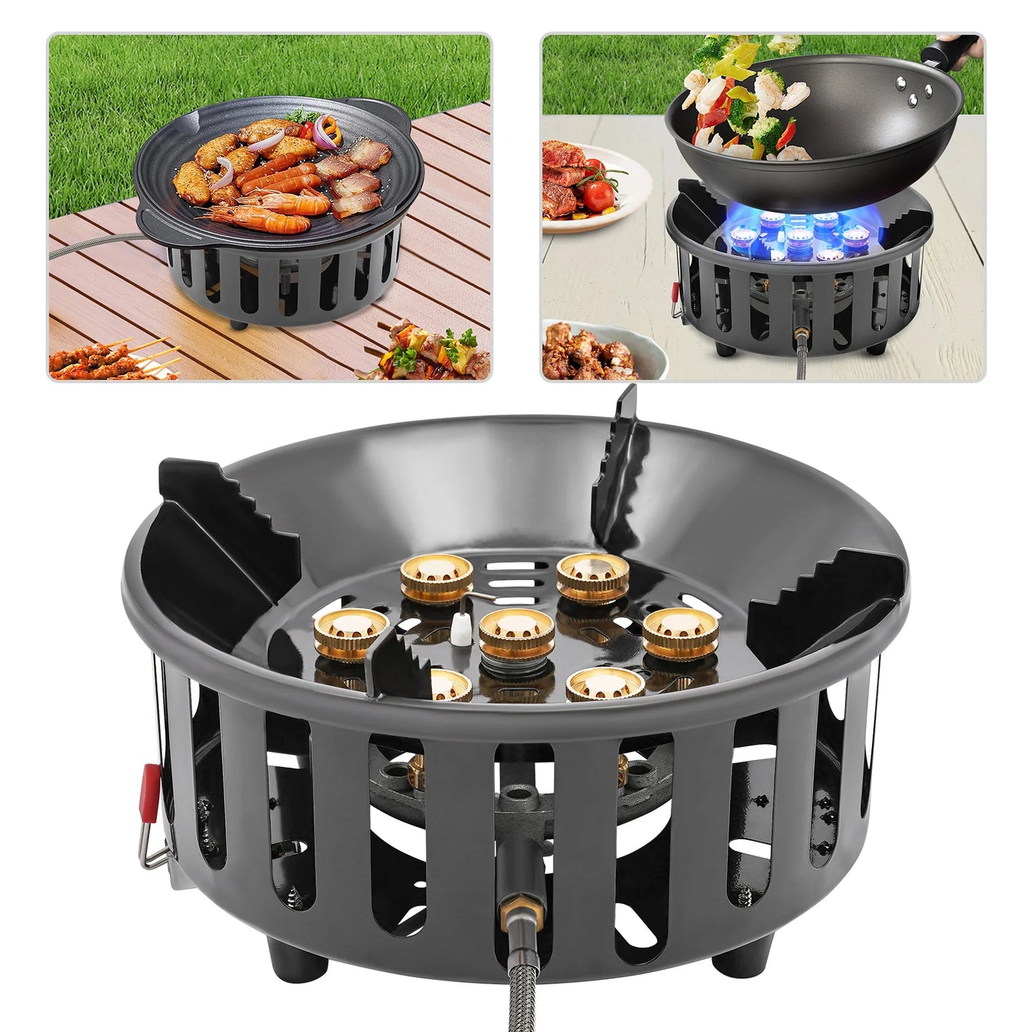 7-Core Camping Stove 21000W Windproof Portable Gas Burner Ignition