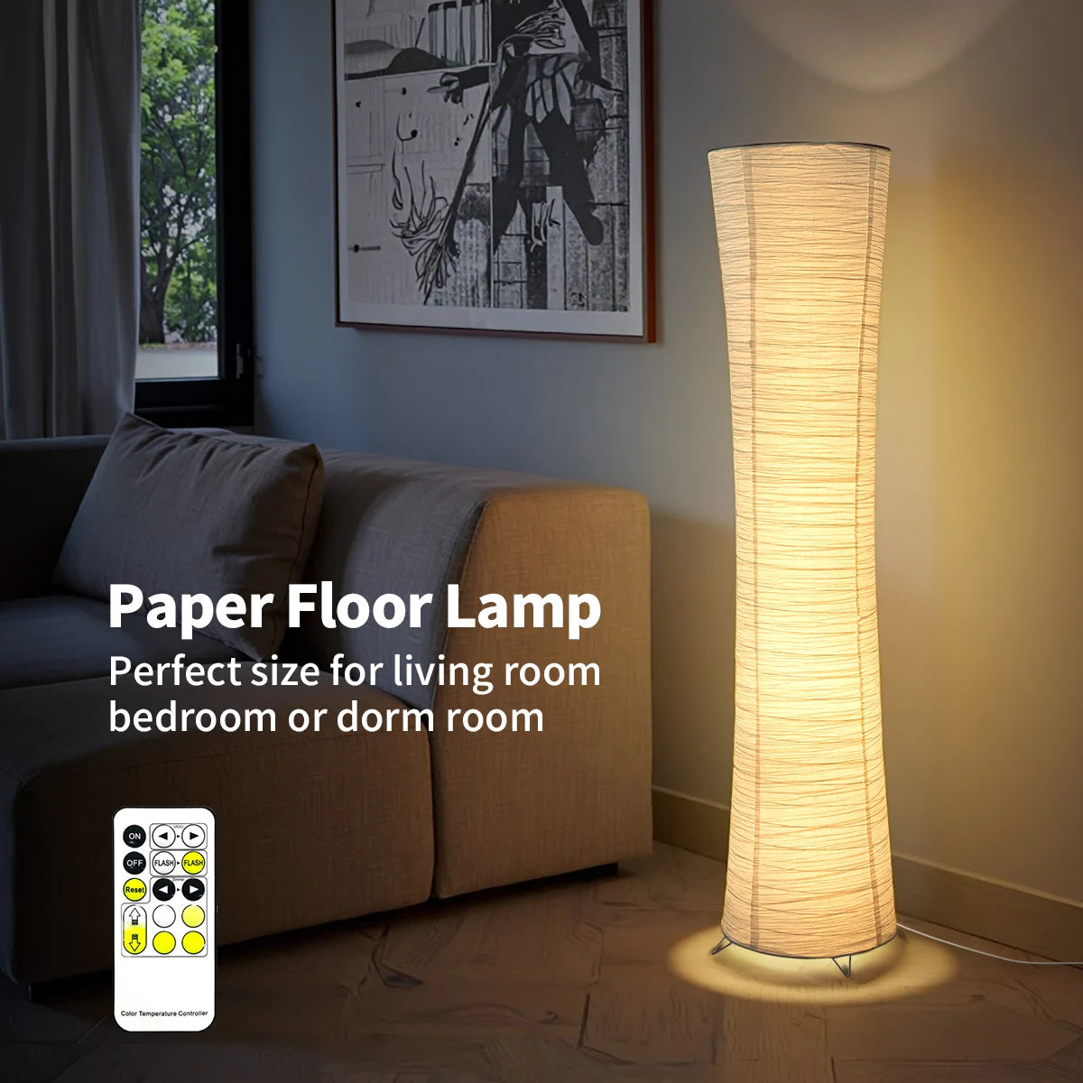 Paper Floor Lamp With Chrome Stand And LED Light Strip