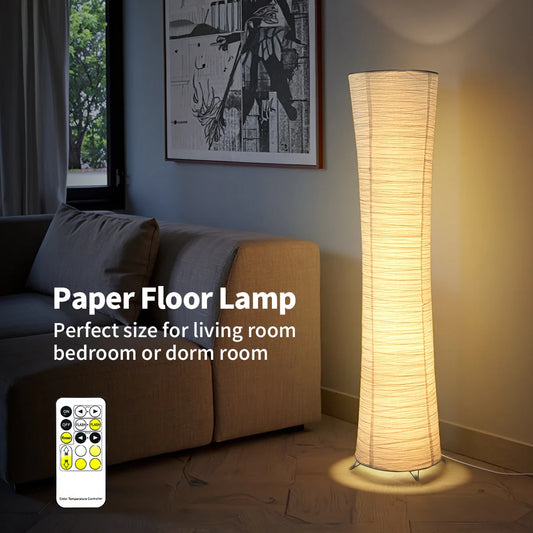 Paper Floor Lamp With Chrome Stand And LED Light Strip