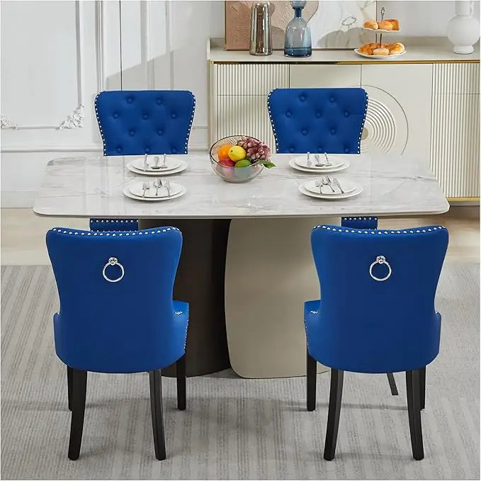 Velvet Tufted Dining Chairs With Pull Ring And Steel Legs