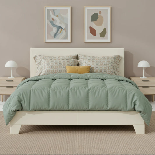 HOOMIC Upholstered Bed Frame With Linen Headboard And Wood Slats Quiet Support
