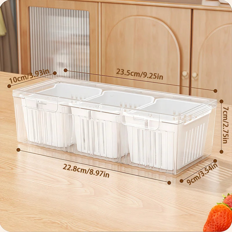 Kitchen Refrigerator Storage Set With Lid And Detachable Compartments