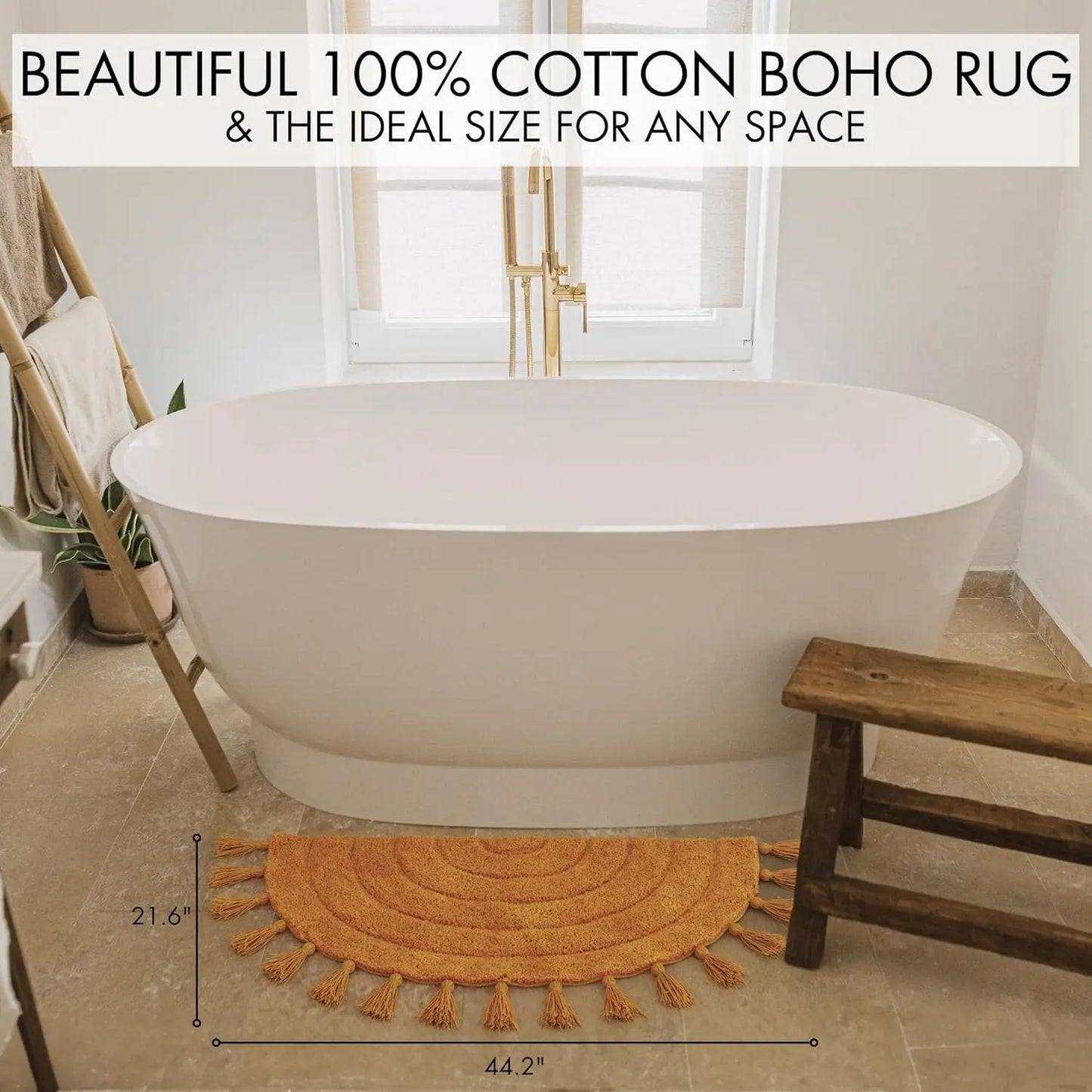 Boho Half Circle Tassel Cotton Bath Rug
