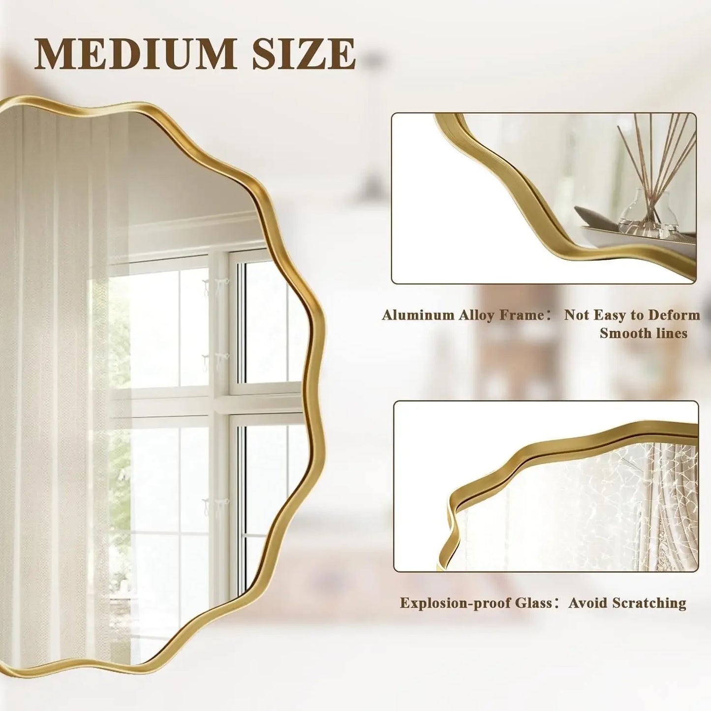 Scalloped Circle Wall Mirror With Tempered Glass Metal Deep Frame