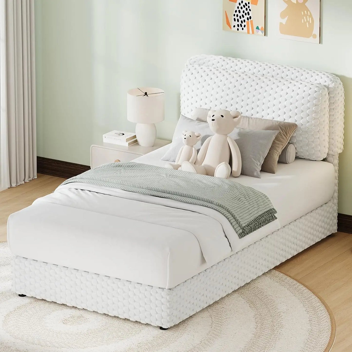 Corduroy Upholstered Platform Bed Frame With Soft Headboard And Slats