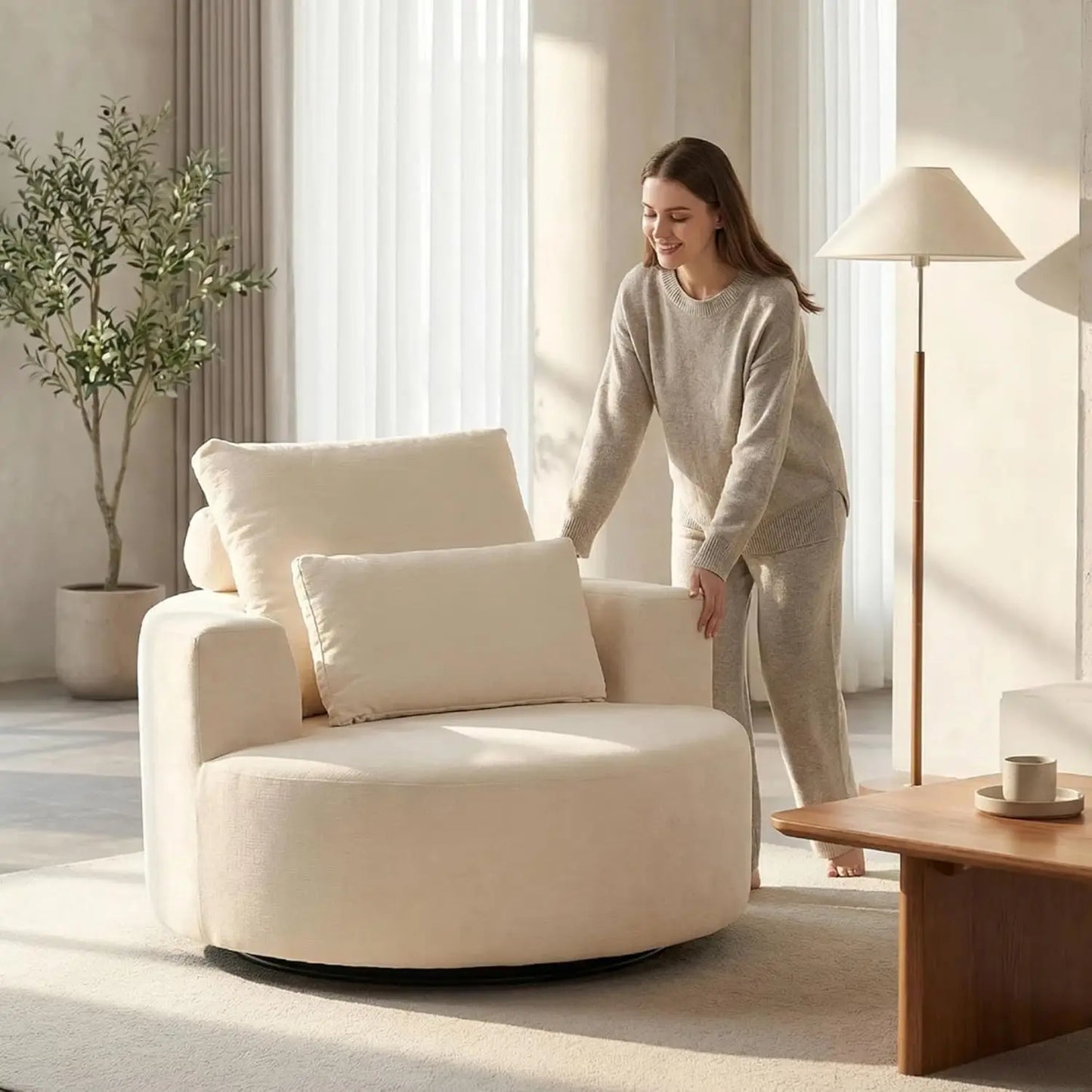 Chenille Barrel Chair With High Resilience Sponge For Living Room