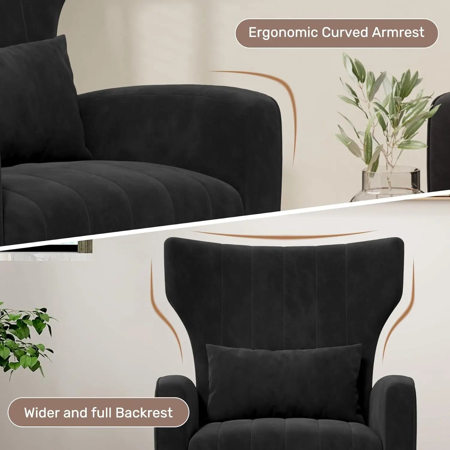 Velvet Wingback Accent Chair Set for Living Room Upholstered